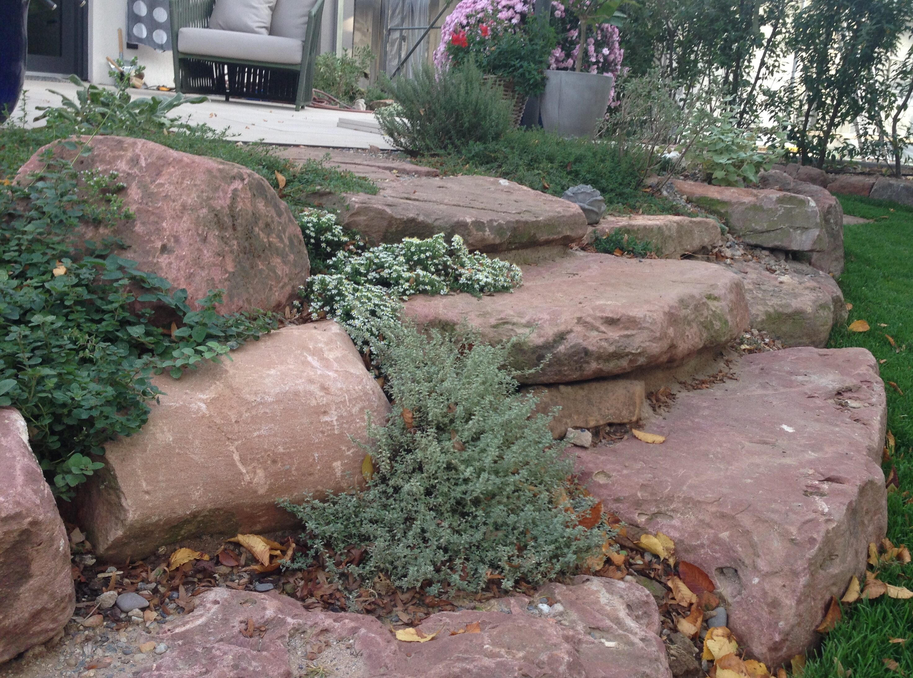 Boulders surround a raised terrace